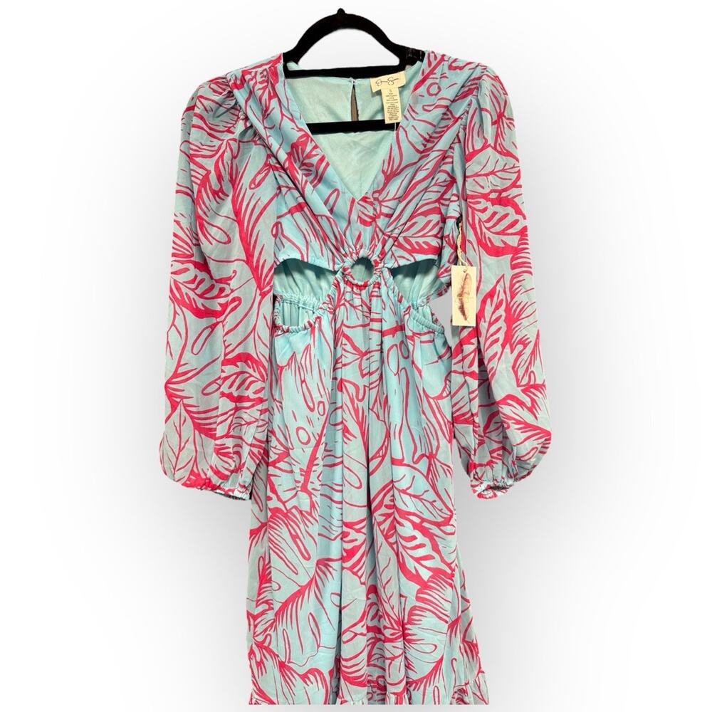NWT Jessica Simpson Women’s Teal Blue and Pink Floral Chiffon Maxi Dress -Small - Picture 5 of 11
